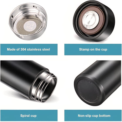 Smart LED Temperature Bottle | 500ml Insulated Steel Flask | Hot & Cold Thermos for Travel, Gym & Office (Black)