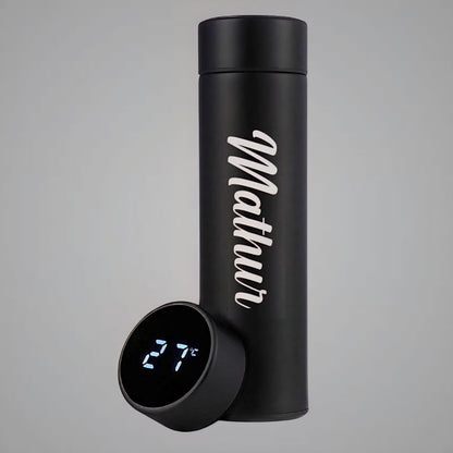 Smart LED Temperature Bottle | 500ml Insulated Steel Flask | Hot & Cold Thermos for Travel, Gym & Office (Black)