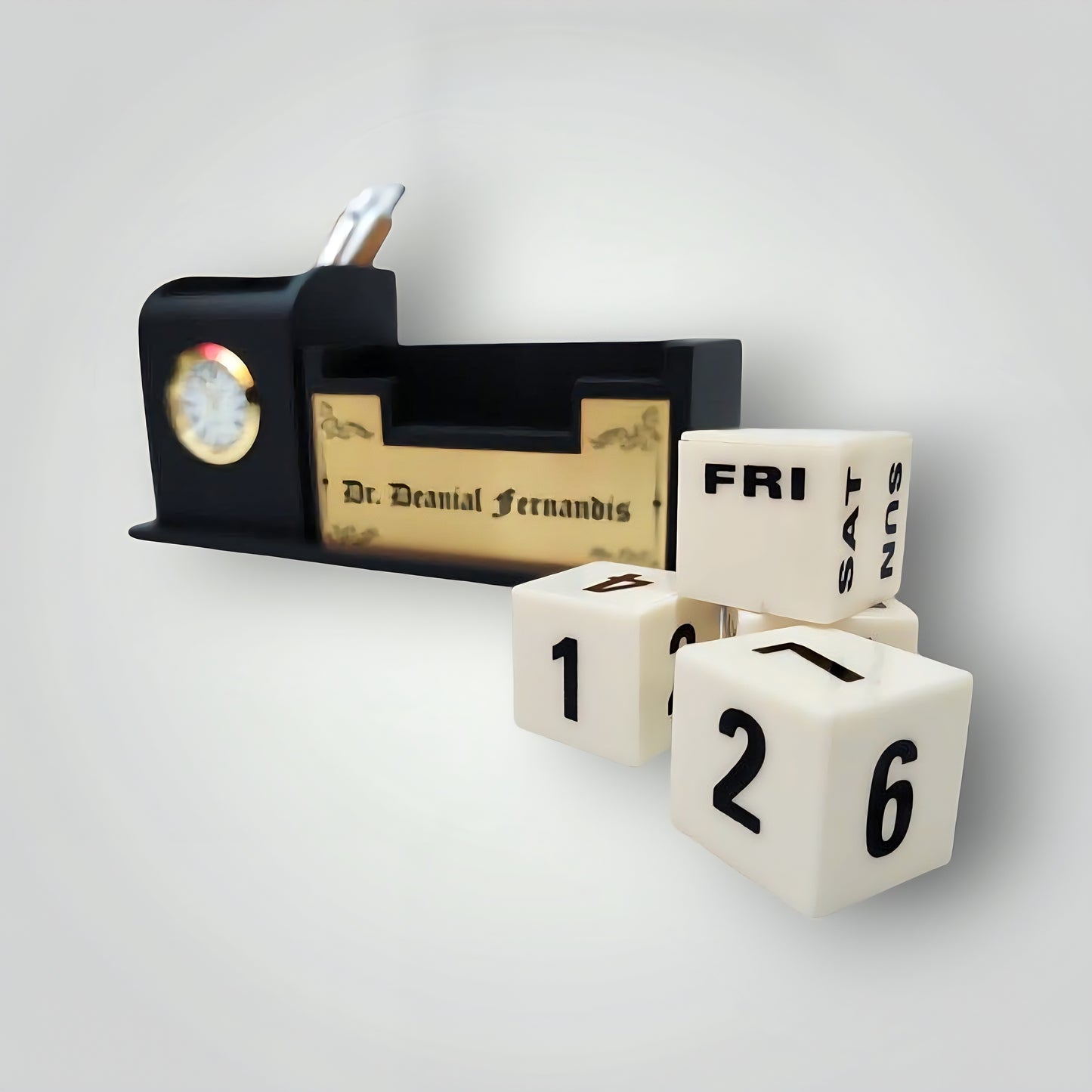 Personalized Wooden Pen Stand with Watch & Calendar | Stylish Desk Organizer for Office, Boss, Doctors & Corporate Gifting