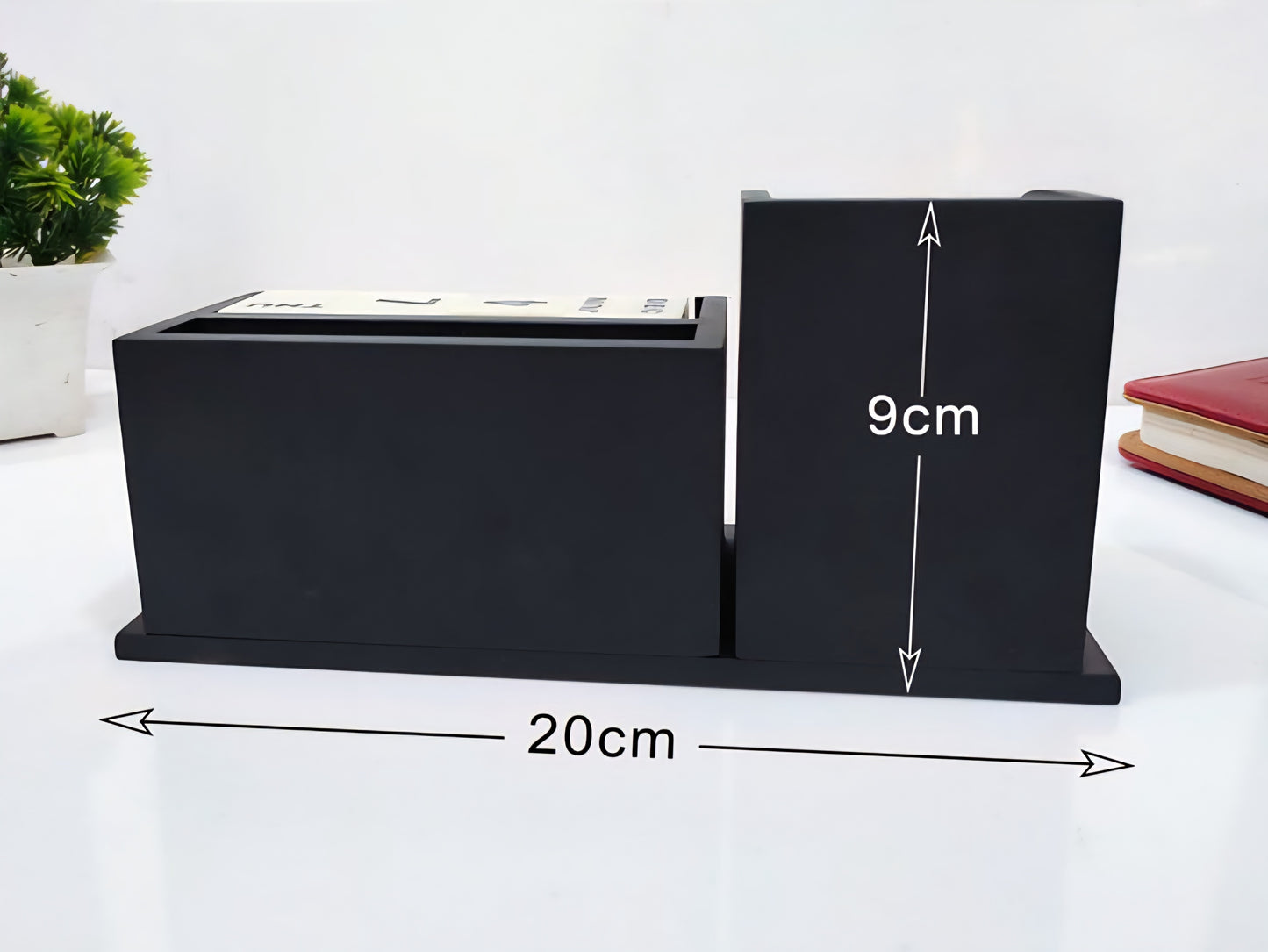 Personalized Wooden Pen Stand with Watch & Calendar | Stylish Desk Organizer for Office, Boss, Doctors & Corporate Gifting