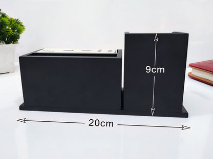 Personalized Wooden Pen Stand with Watch & Calendar | Stylish Desk Organizer for Office, Boss, Doctors & Corporate Gifting