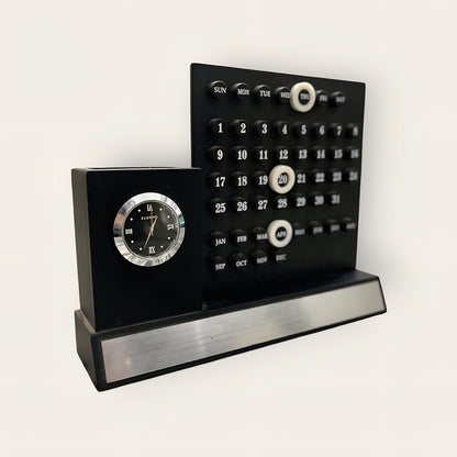 Multipurpose Desk Organizer with Infinity Calendar & Watch | Pen Stand with Business Card & Phone Holder | Office & Study Table Accessory