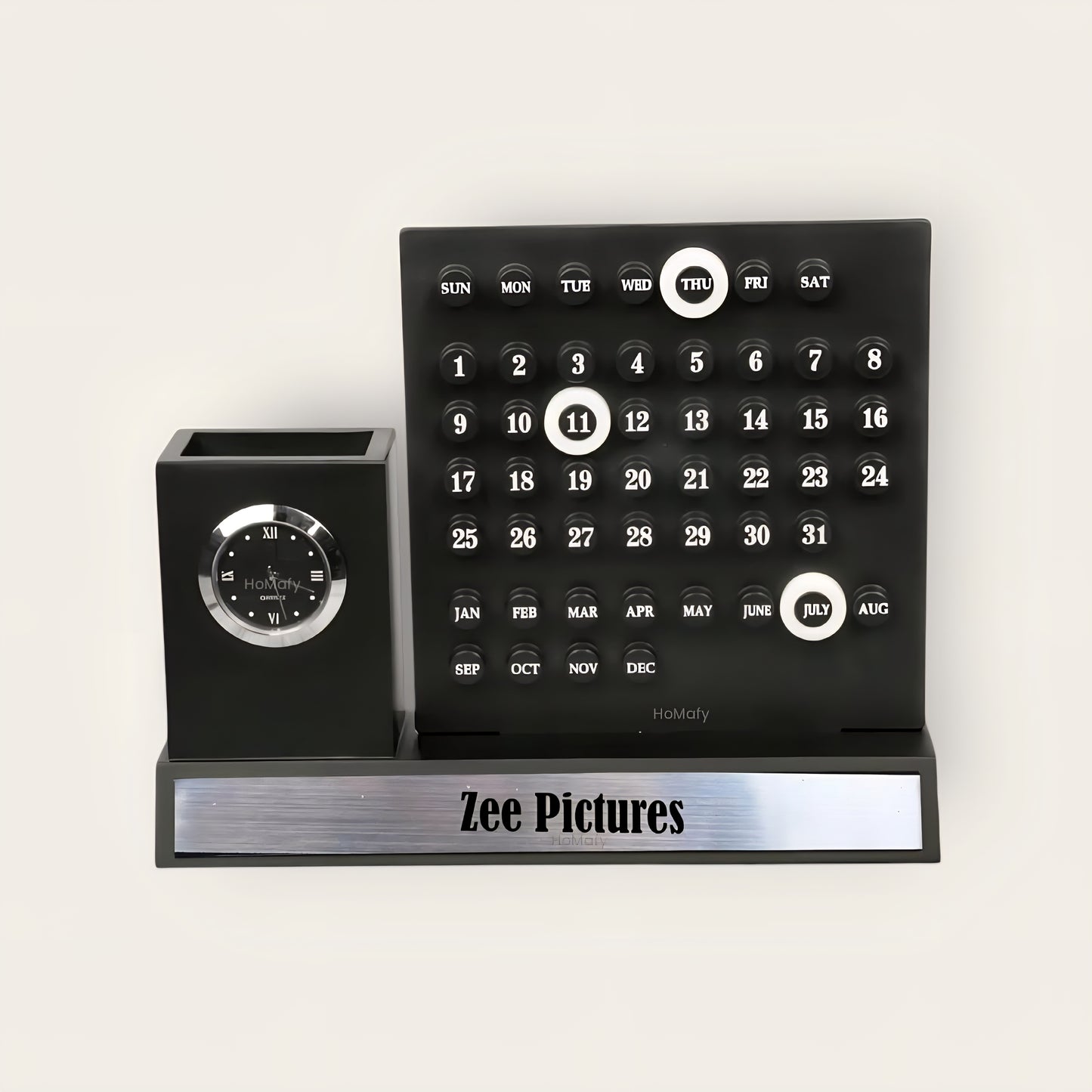 Multipurpose Desk Organizer with Infinity Calendar & Watch | Pen Stand with Business Card & Phone Holder | Office & Study Table Accessory