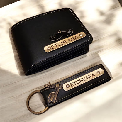 Personalized Men’s Gift Combo | Custom Leather Wallet, Passport Cover, Eyewear Case, Keychain & Temperature Bottle | 5-in-1 Gifting Set