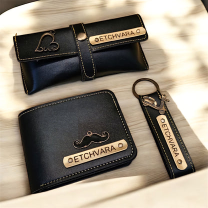 Etchvara Personalized Men’s Leather Gift Set – 3-in-1 Combo