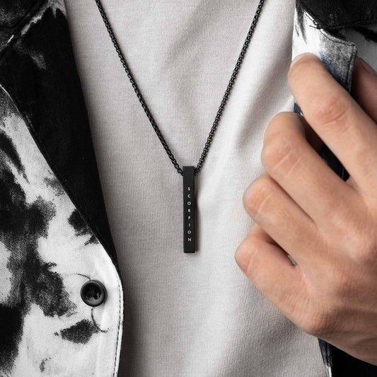 Personalized Stainless Steel Bar Pendant Necklace | Custom Engraved Name | Gold, Rose Gold, Black & Silver | Stylish Gift for Men & Women