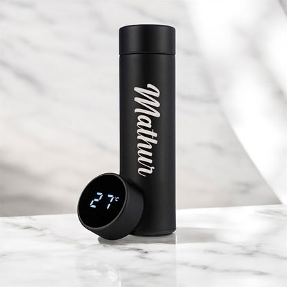 Smart LED Temperature Bottle | 500ml Insulated Steel Flask | Hot & Cold Thermos for Travel, Gym & Office (Black)