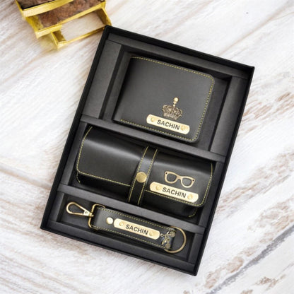 Etchvara Personalized Men’s Leather Gift Set – 3-in-1 Combo