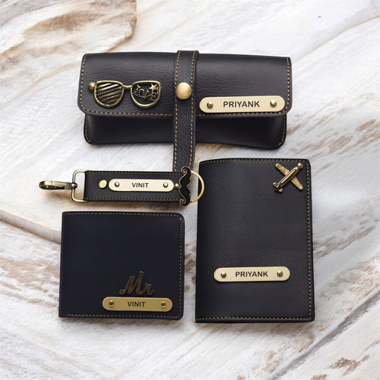 Etchvara 4-in-1 Personalized Leather Gift Set for Men – Wallet, Passport, Eyewear Case