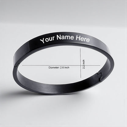 Personalized Oval Bangle Bracelet | Seamless Hinged Cuff | Name Engraved | Unisex Gift Jewelry