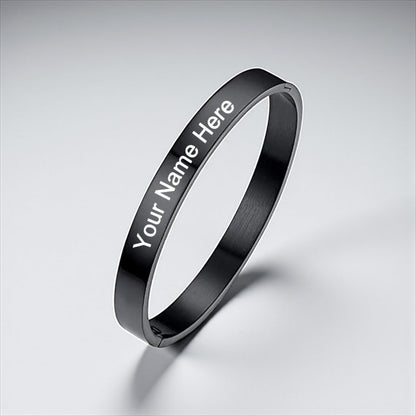 Personalized Oval Bangle Bracelet | Seamless Hinged Cuff | Name Engraved | Unisex Gift Jewelry