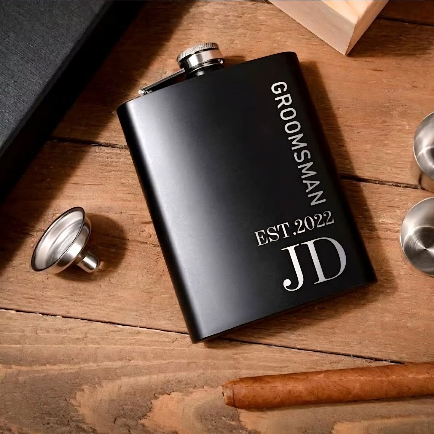 Personalized Hip Flask – 210ml Black Stainless Steel | Custom Name Engraving | Premium Gift for Men