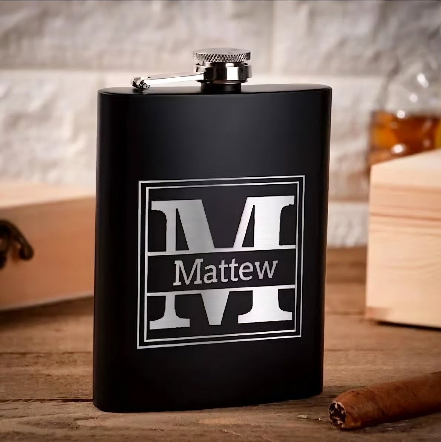 Personalized Hip Flask – 210ml Black Stainless Steel | Custom Name Engraving | Premium Gift for Men