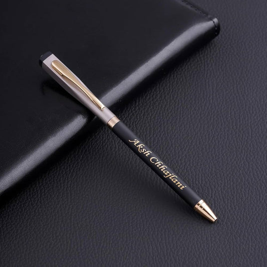 Personalized Black Satin Finish Ball Pen | Magnetic Cap | Custom Name Engraving | Elegant Office & Gift Pen | Blue Ink