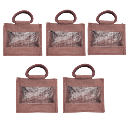 Purple Jute Bag with Transparent Window | Eco-Friendly Reusable Gift Bag | Return Gift Tote | Lunch Handbag | 25.4 × 20.32 × 12.7 cm